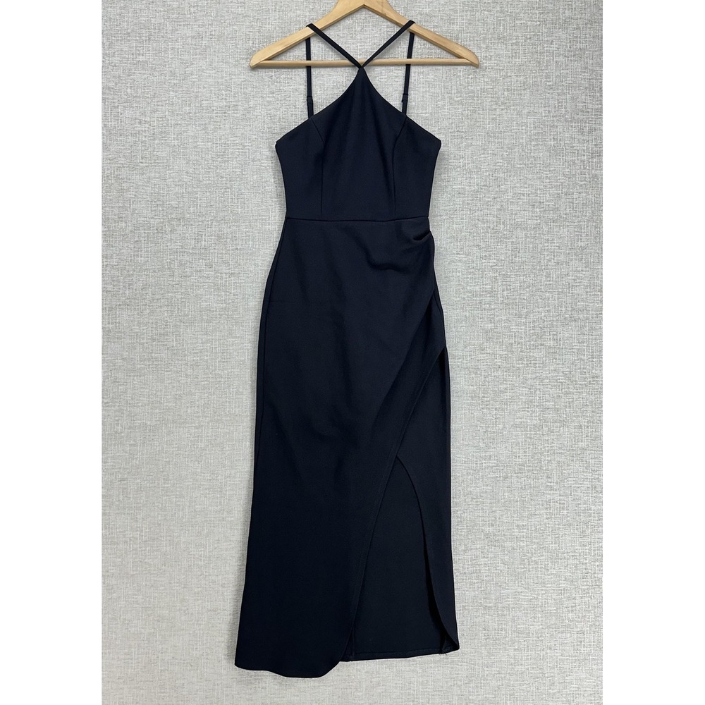 Petal + Pup Dress Womens 2 Black Halter Bodycon Wrap Midi Side Slit Cocktail